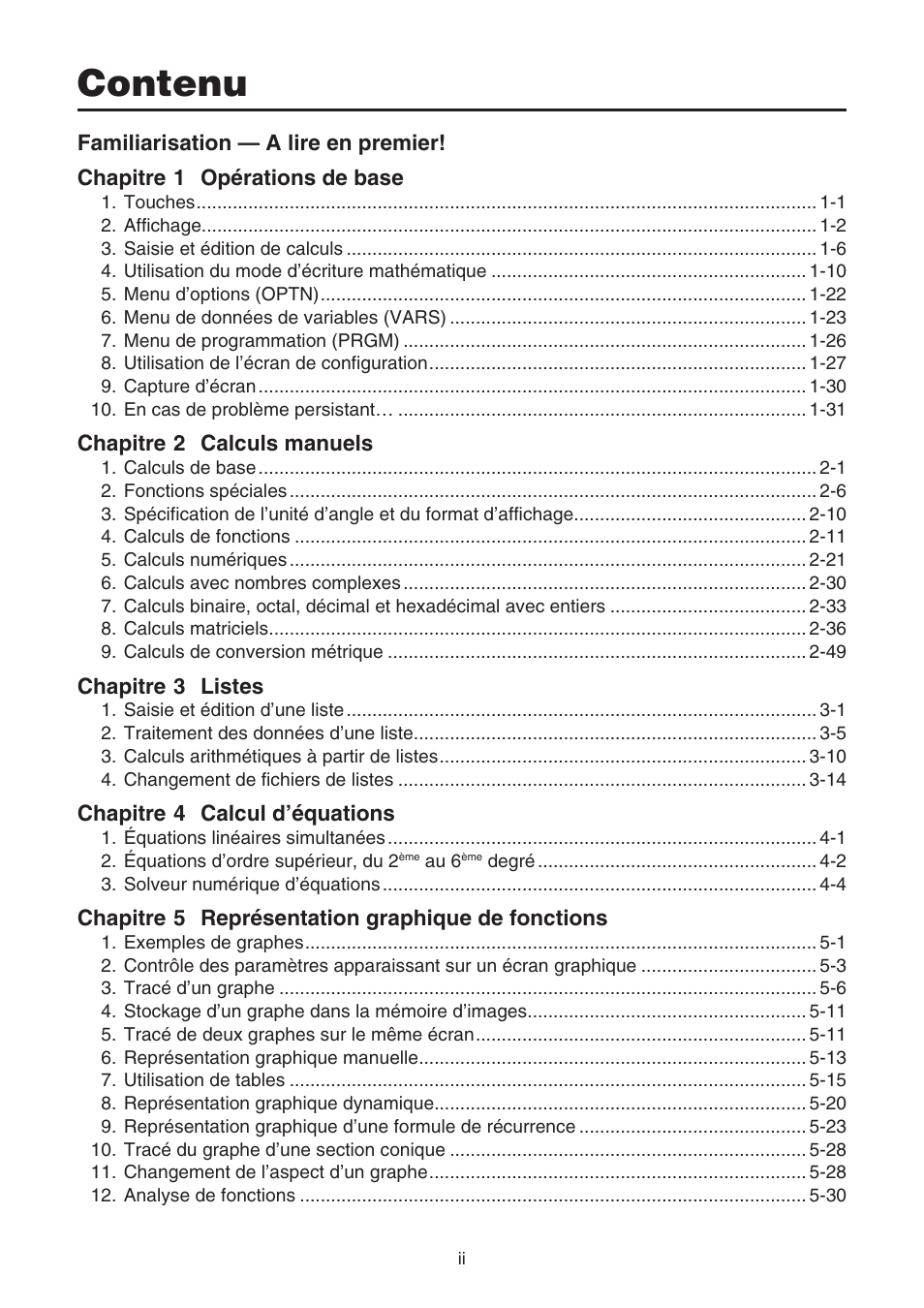 Contenu Casio Graph Pro Manuel D Utilisation Page