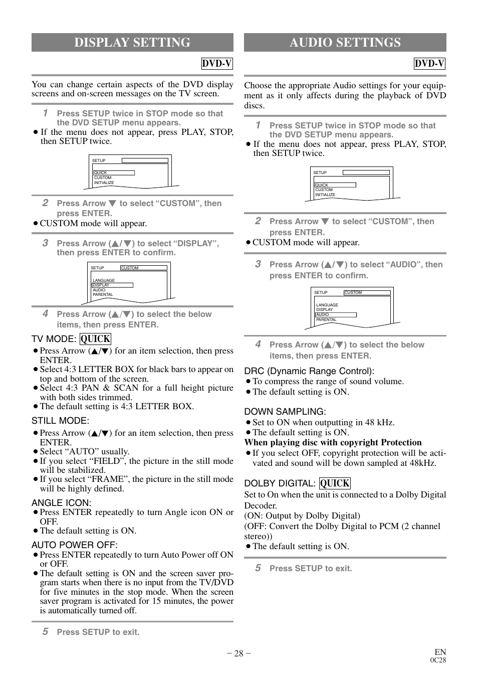 Audio Settings Display Setting Sylvania C6513de Manuel D Utilisation Page 28 68