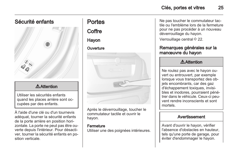 Sécurité Enfants, Portes, Coffre | OPEL Mokka Manuel D'utilisation ...