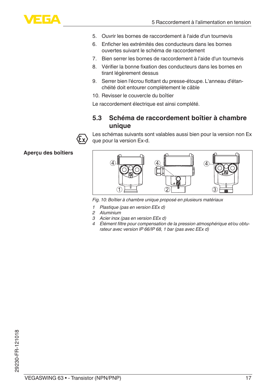 3 Schema De Raccordement Boitier A Chambre Unique Vega Vegaswing 63 Transistor Npn Pnp Manuel D Utilisation Page 17 40