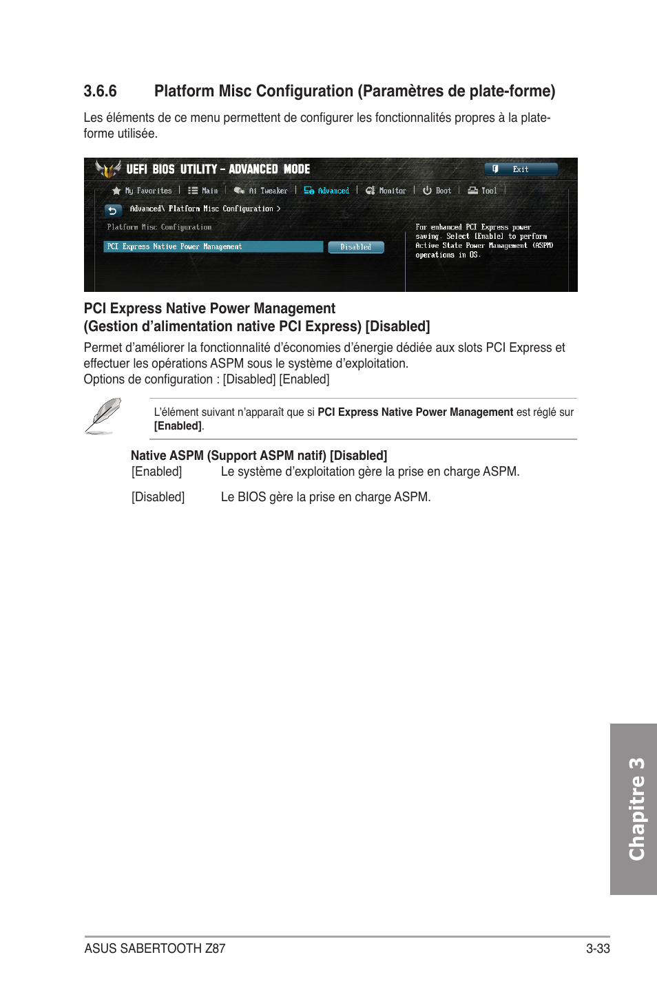 Platform misc configuration, Paramètres de plate-forme) -33, Chapit re 3 |  Asus SABERTOOTH Z87 Manuel d'utilisation | Page 100 / 164