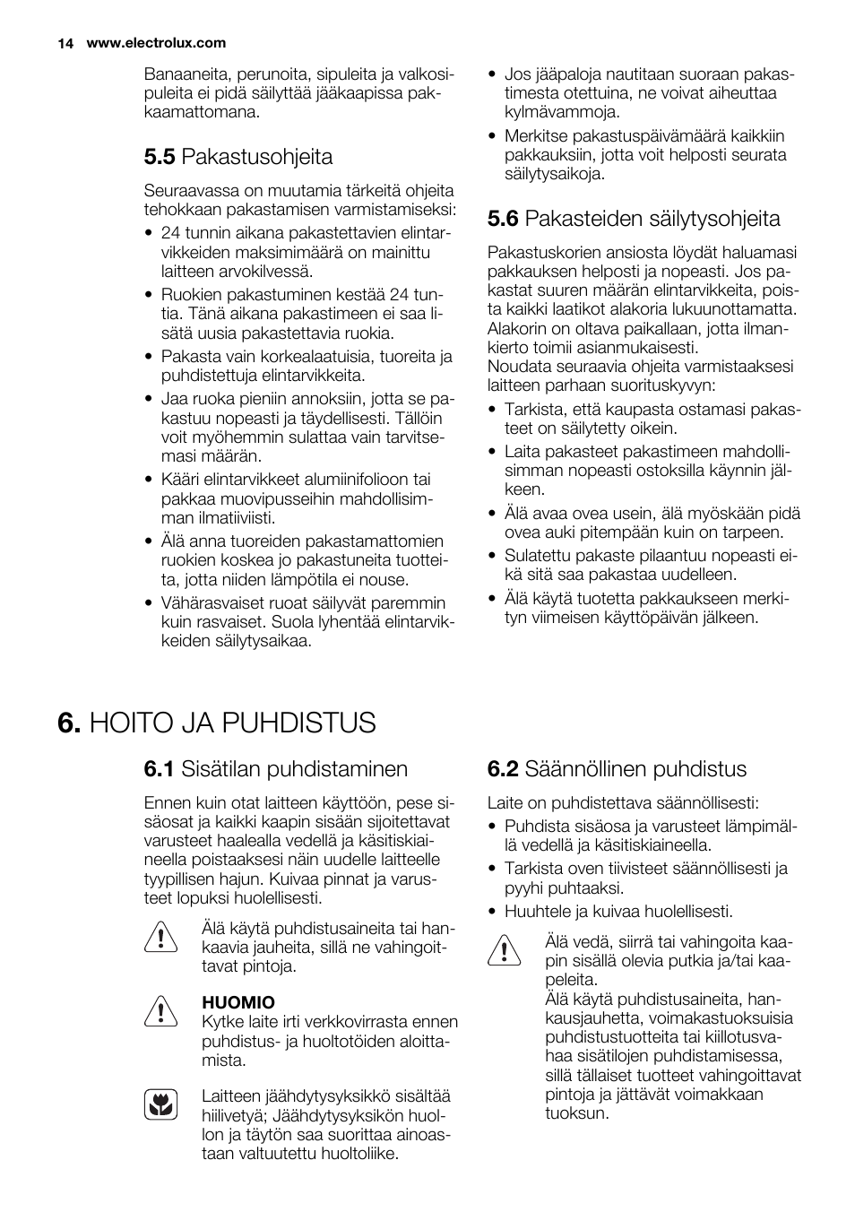 Hoito Ja Puhdistus 5 Pakastusohjeita 6 Pakasteiden Sailytysohjeita Electrolux En3480aox Manuel D Utilisation Page 14 52