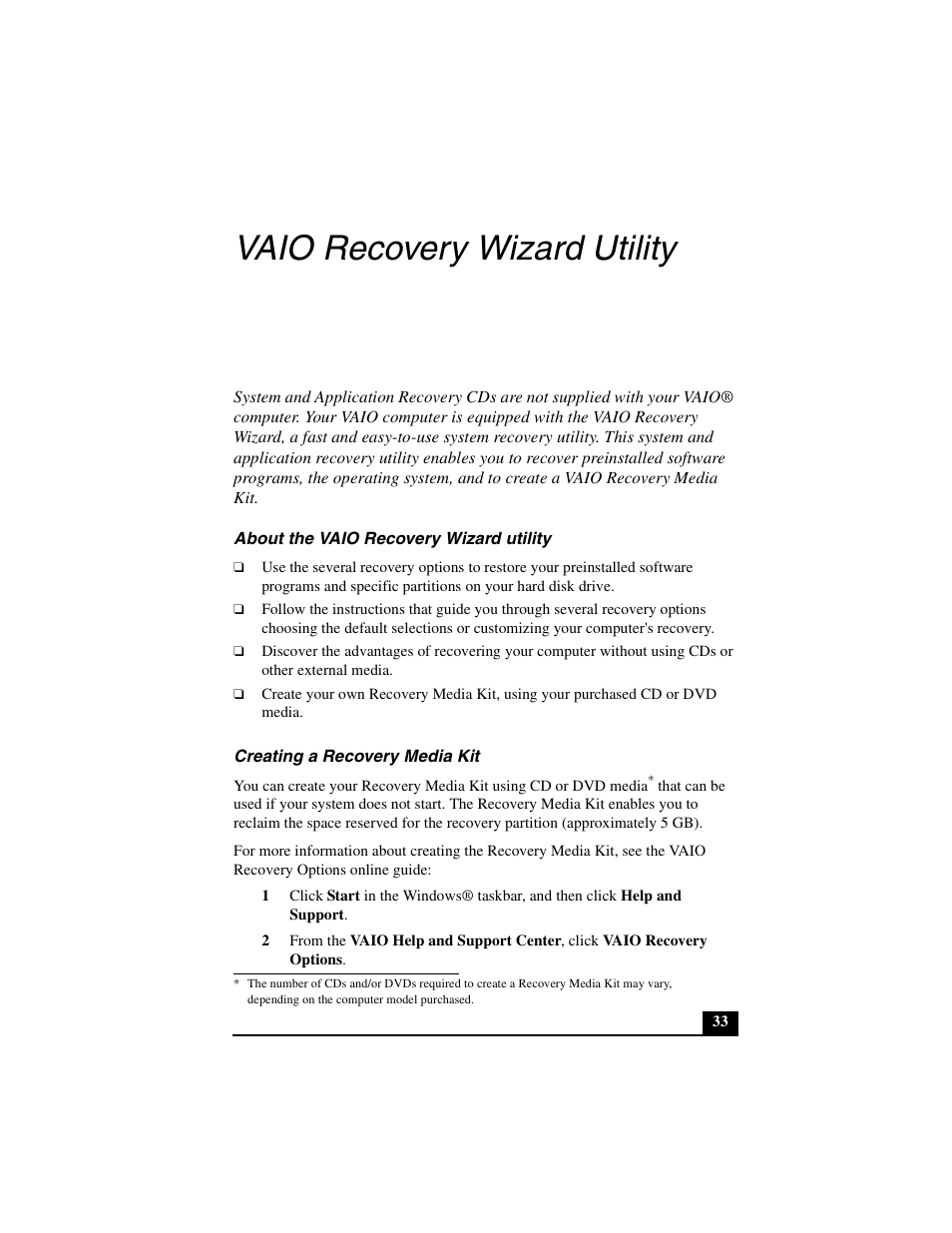 create sony vaio recovery disk