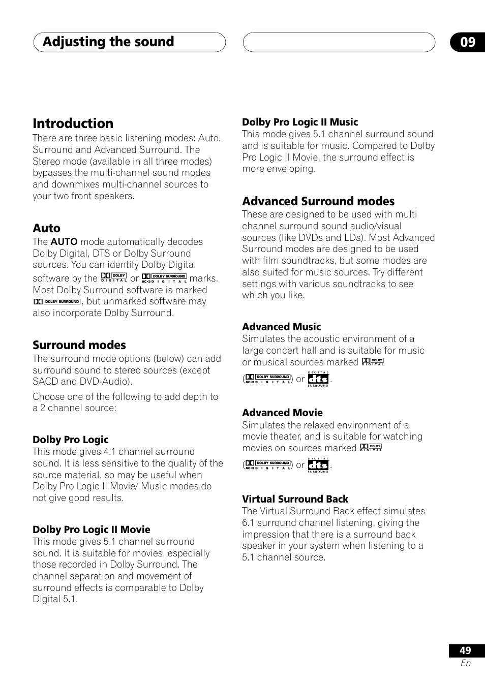 dolby advanced audio v2 movie settings