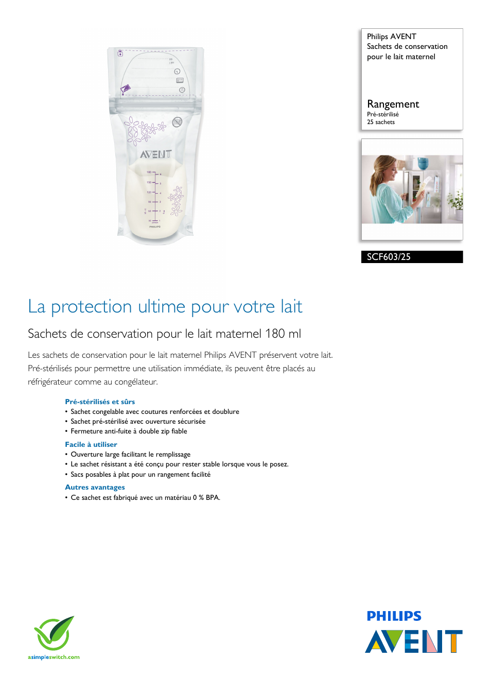 Sachet de conservation lait maternel - Philips AVENT