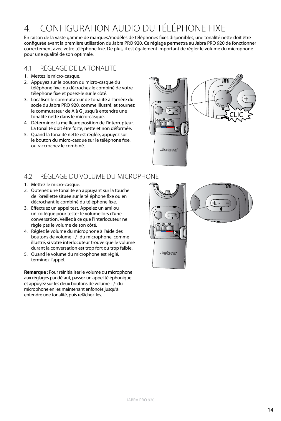 Configuration audio du téléphone fixe, 1 réglage de la tonalité, 2