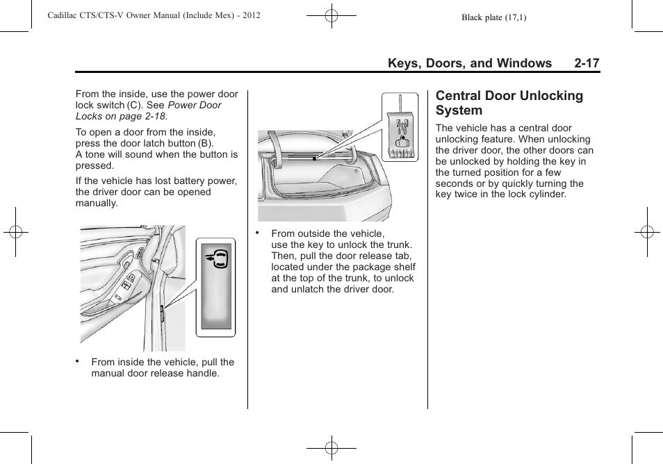 Central Door Unlocking System Central Door Unlocking System 17 Cadillac 2012 Cts Manuel D Utilisation Page 49 514